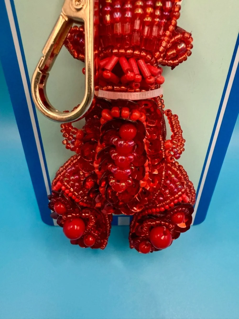 Piper Red Hand-Beaded Lobster Bag Charm Key Chain - Picture 3 of 4